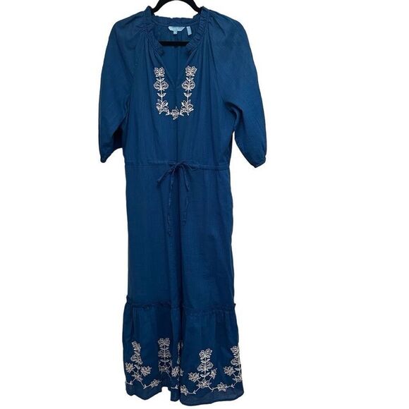 Draper James Blue 3/4 sleeve Midi Embroidered Dress- size M - Picture 2 of 7
